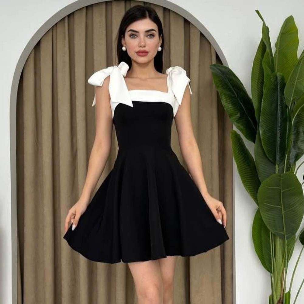 Zara Summer Patchwork Square Neck Tie Waist Dress